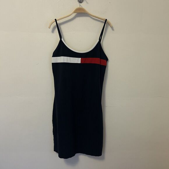 Tommy‎ Hilfiger Navy Blue Spaghetti Strap Cotton Dress L 90's Y2K - Desc - Picture 1 of 9